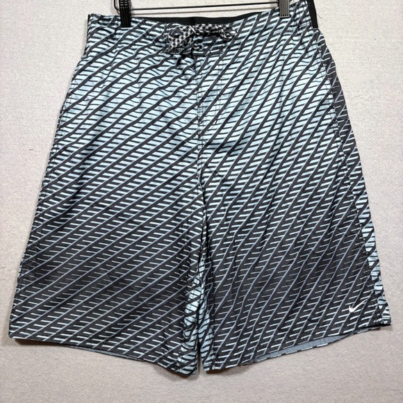 Nike Other - Nike Board Shorts Mens L Black Gray Geometric Stripe Drawstring Swim Trunks